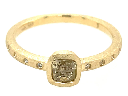 NATURAL YELLOW DIAMOND CUSHION BEZEL & DIAMOND RING, SATIN FINISH