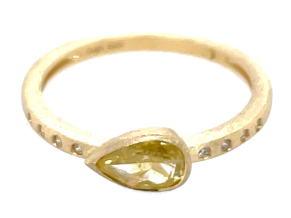 NATURAL YELLOW DIAMOND PEAR BEZEL & DIAMOND RING, SATIN FINISH