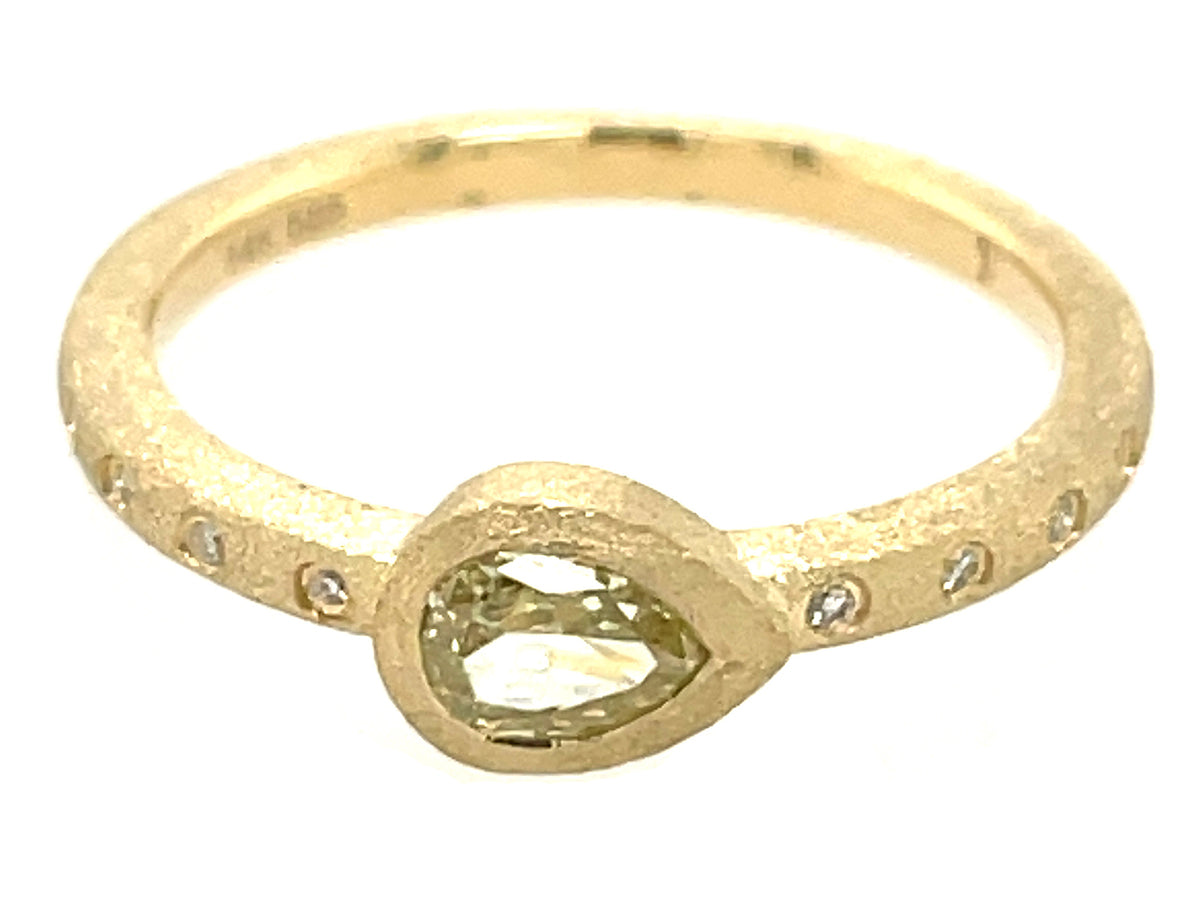 NATURAL YELLOW DIAMOND PEAR BEZEL & DIAMOND RING, SATIN FINISH