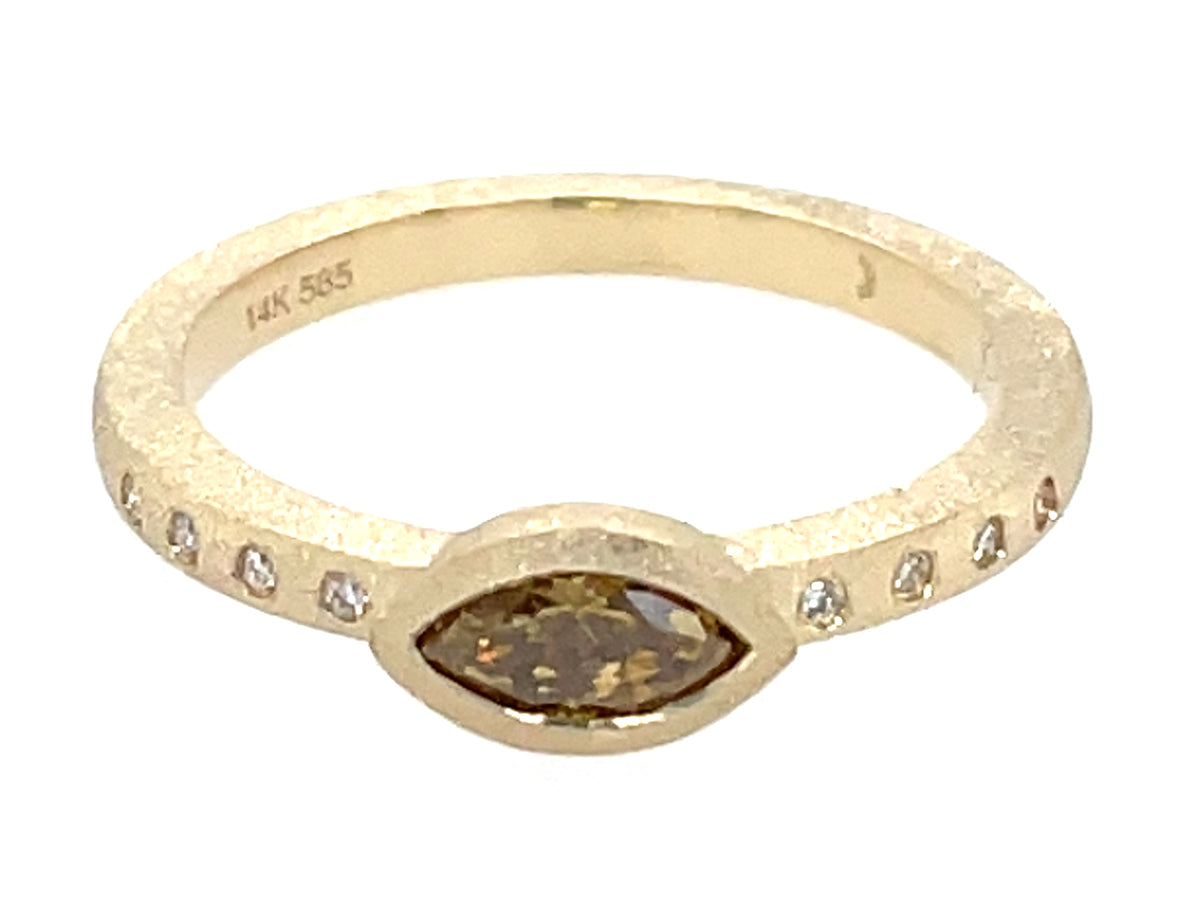 Natural Brown Diamond Marquise Bezel Diamond Ring, Satin Finish