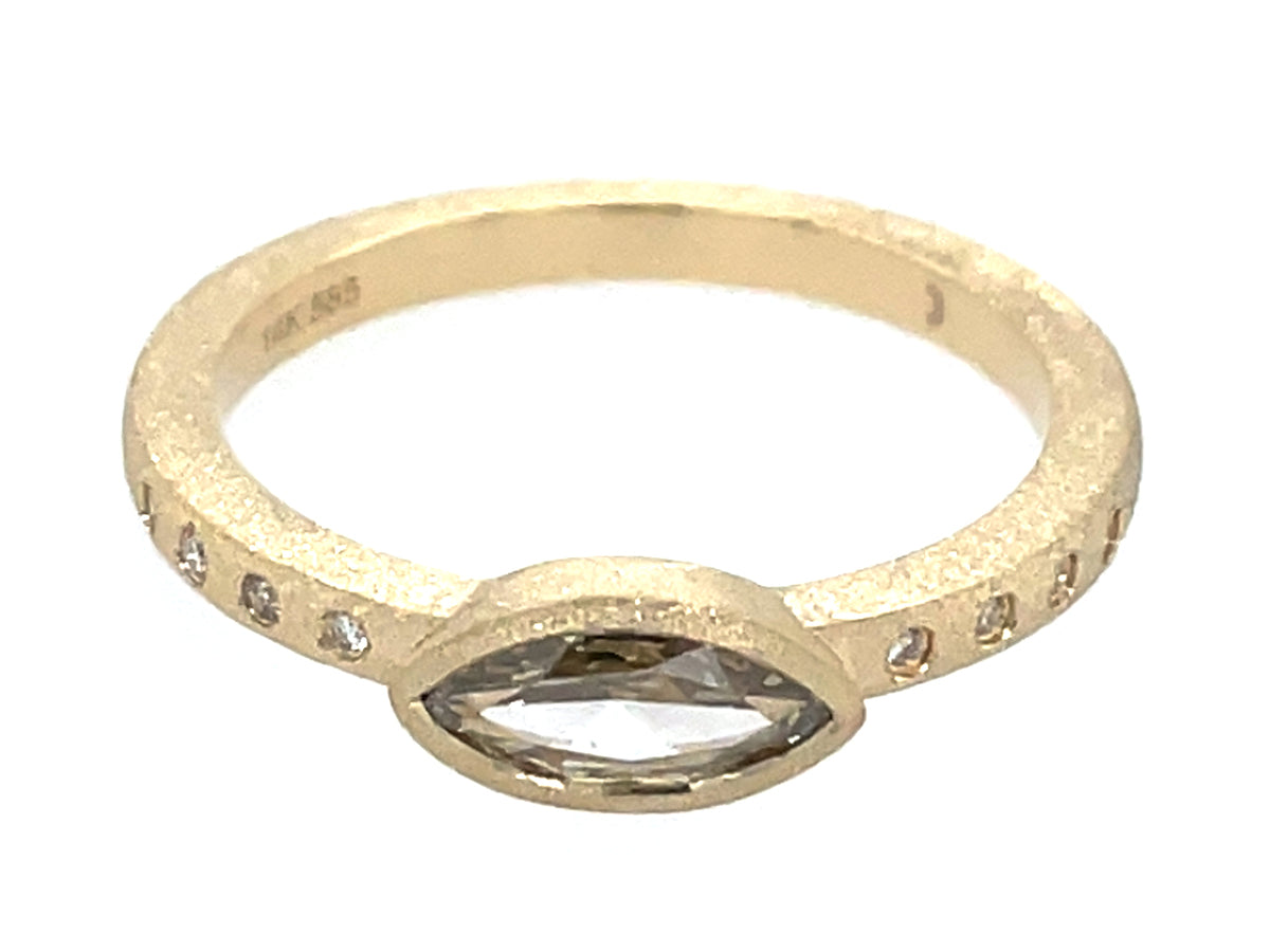 Natural Fancy Diamond Marquise Bezel Diamond Ring, Satin Finish