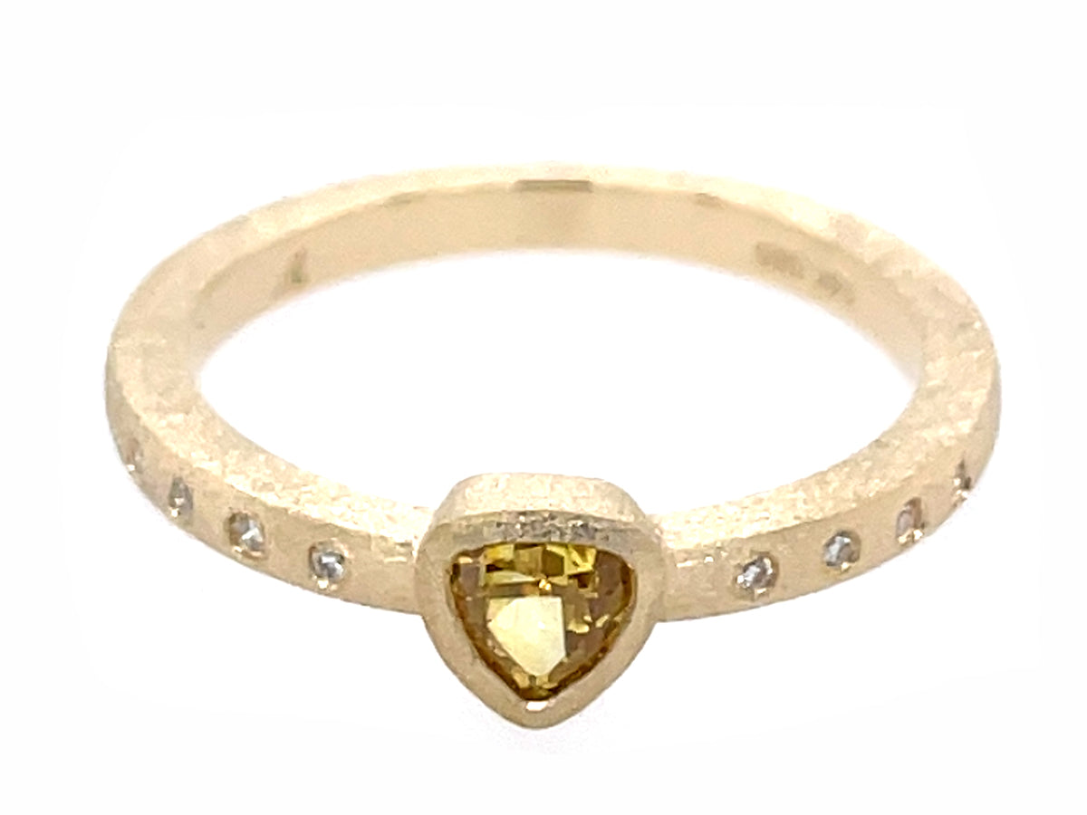 Natural Fancy Color Diamond Heart Bezel Diamond Ring, Satin Finish