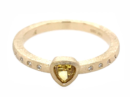 Natural Fancy Color Diamond Heart Bezel Diamond Ring, Satin Finish