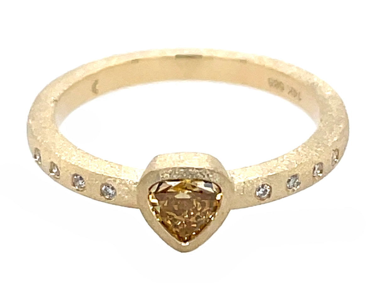 Natural Fancy Color Diamond Heart Bezel Diamond Ring, Satin Finish