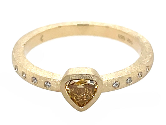 Natural Fancy Color Diamond Heart Bezel Diamond Ring, Satin Finish