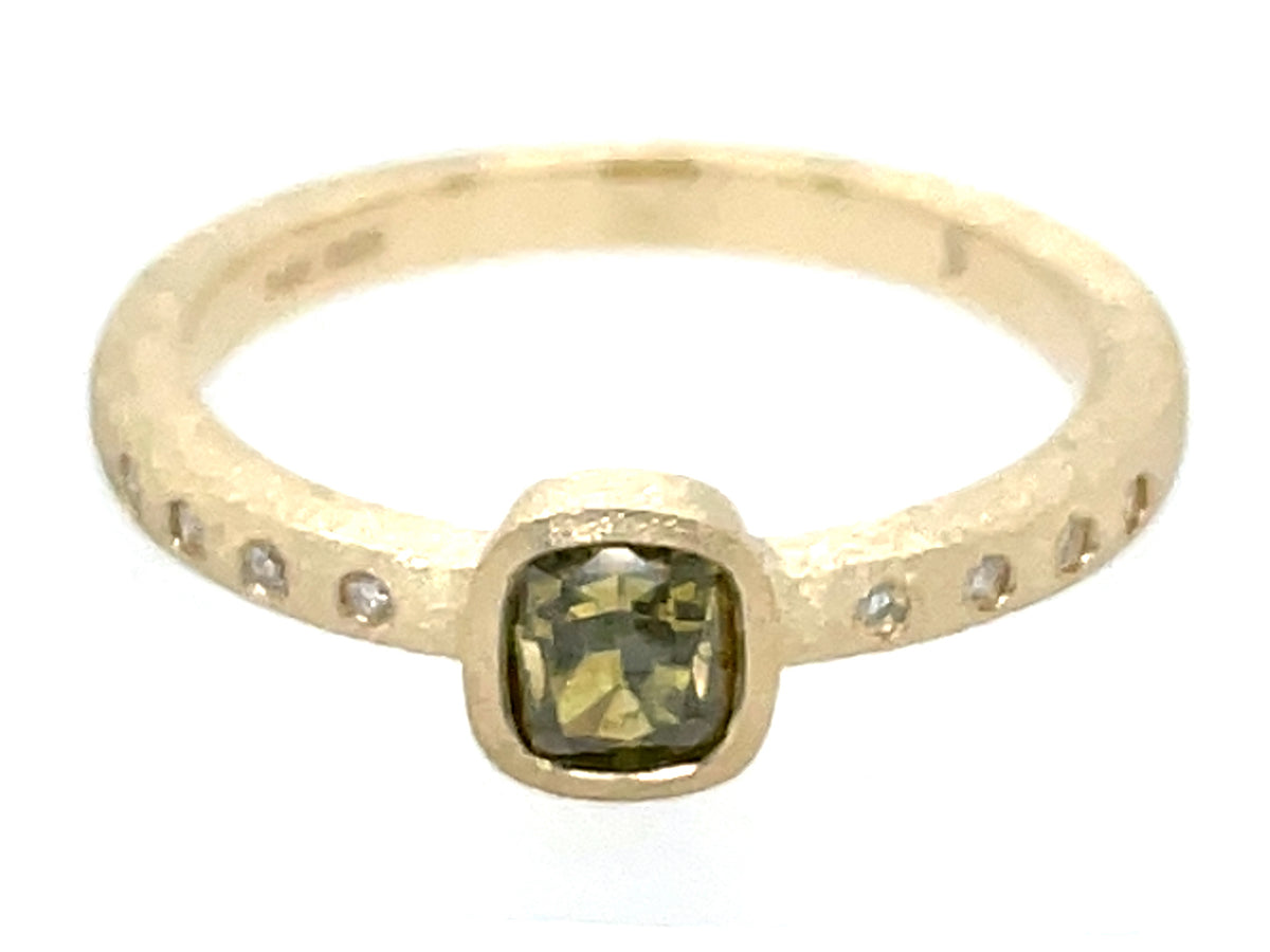 Natural Fancy Color Diamond Cushion Bezel Diamond Ring, Satin Finish