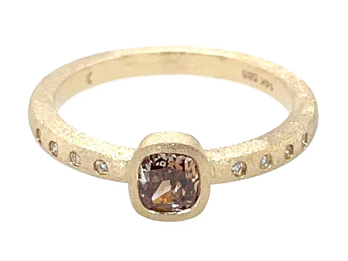 Natural Fancy Color Diamond Cushion Bezel Diamond Ring, Satin Finish
