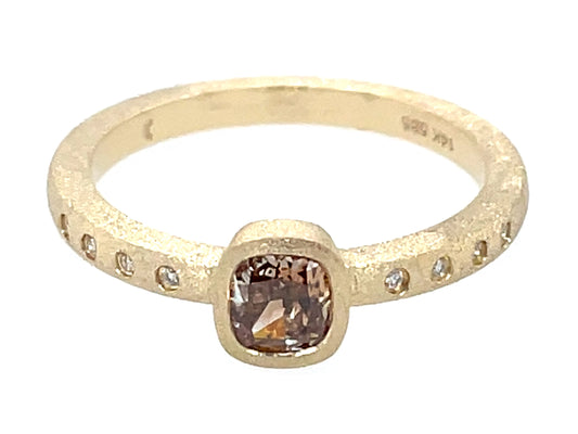 Natural Fancy Color Diamond Cushion Bezel Diamond Ring, Satin Finish