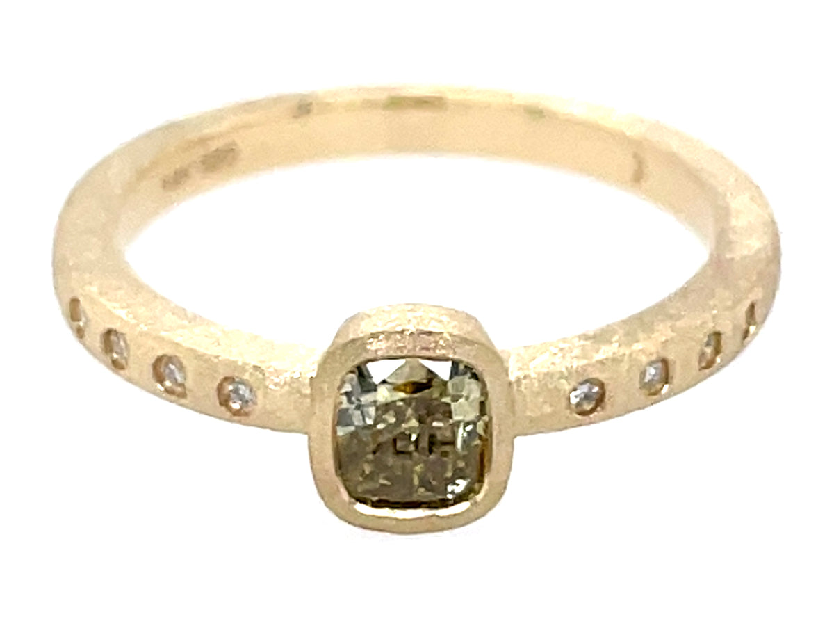 Natural Fancy Color Diamond Cushion Bezel Diamond Ring, Satin Finish