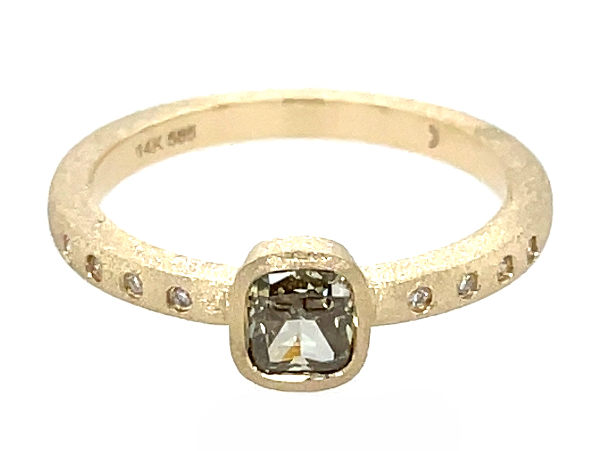 Natural Fancy Color Diamond Cushion Bezel Diamond Ring, Satin Finish