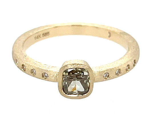 Natural Fancy Color Diamond Cushion Bezel Diamond Ring, Satin Finish