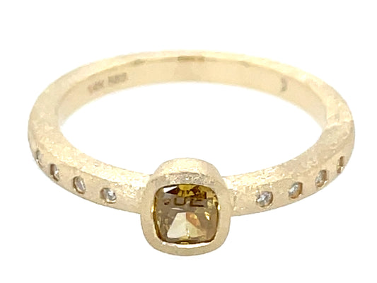 Natural Fancy Color Diamond Cushion Bezel Diamond Ring, Satin Finish