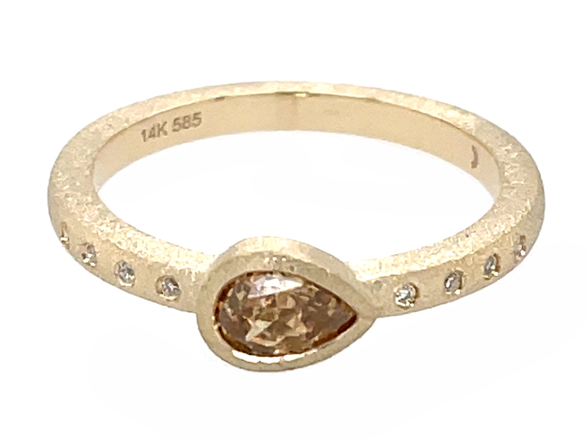 Natural Fancy Color Diamond Pear Bezel Diamond Ring, Satin Finish