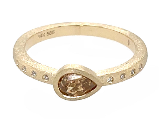 Natural Fancy Color Diamond Pear Bezel Diamond Ring, Satin Finish