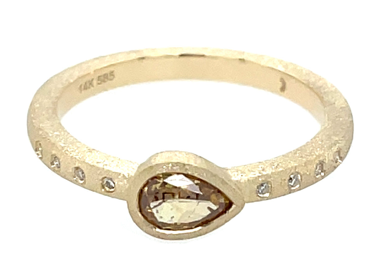 Natural Fancy Color Diamond Pear Bezel Diamond Ring, Satin Finish