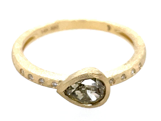 NATURAL GREEN DIAMOND PEAR BEZEL & DIAMOND RING, SATIN FINISH