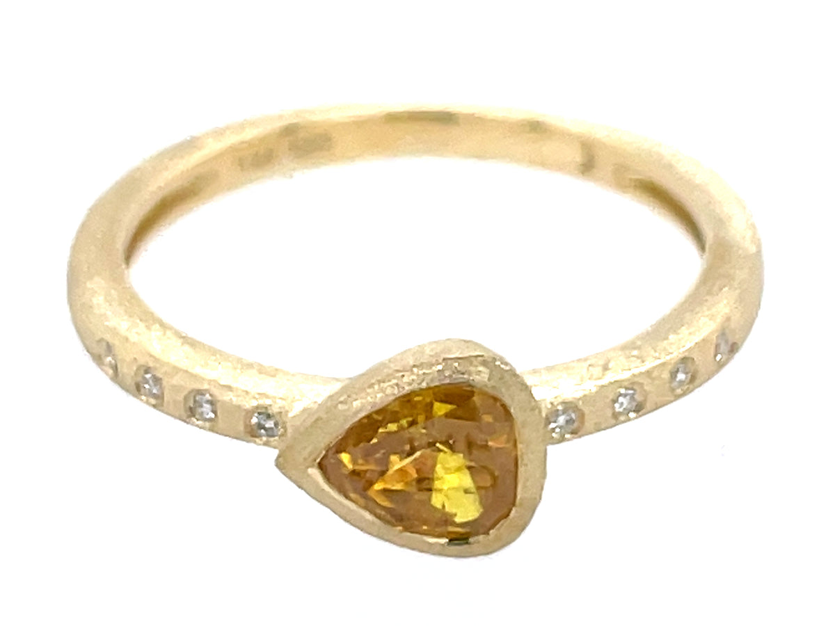 NATURAL YELLOW DIAMOND PEAR BEZEL & DIAMOND RING, SATIN FINISH
