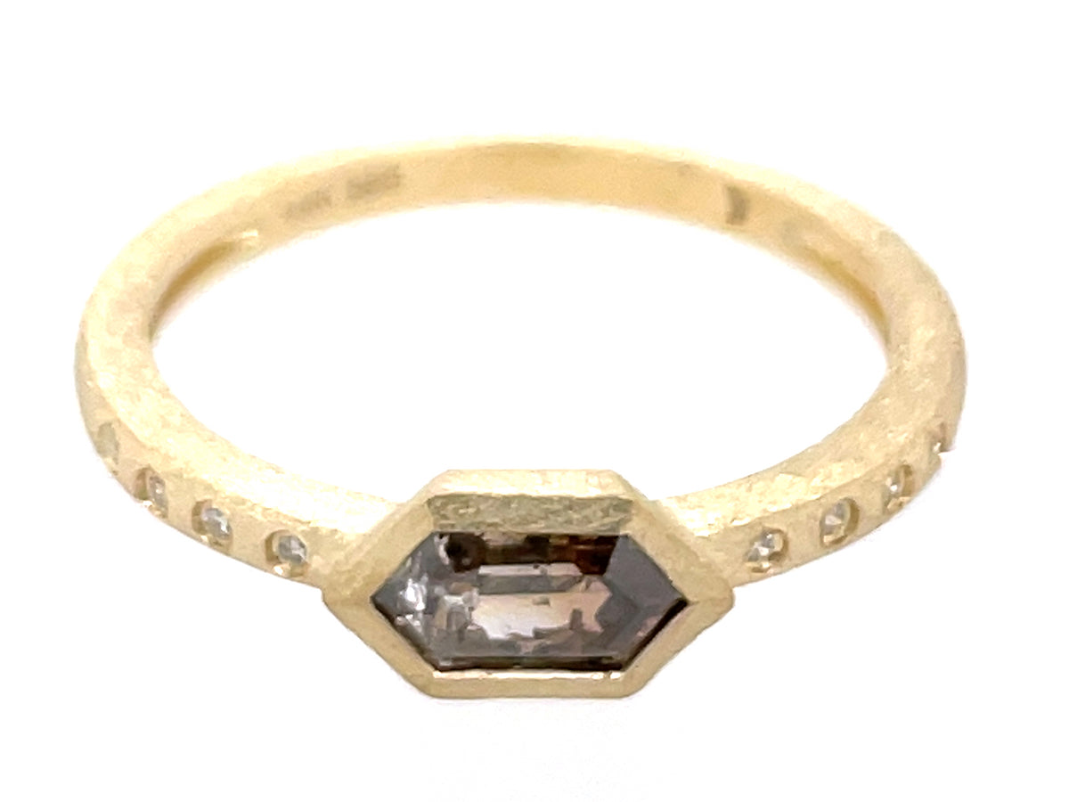 NATURAL BROWN DIAMOND HEXAGON BEZEL & DIAMOND RING, SATIN FINISH
