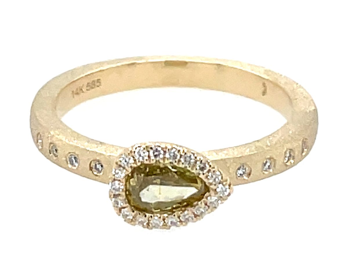 Natural Fancy Diamond Pear Diamond Halo Ring, Satin Finish