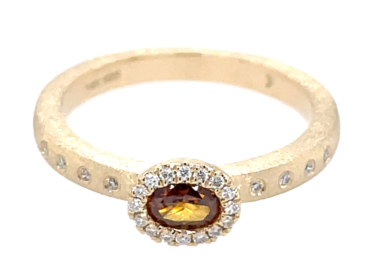 Natural Fancy Diamond Oval Diamond Halo Ring, Satin Finish