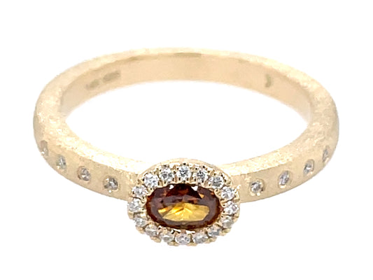 Natural Fancy Diamond Oval Diamond Halo Ring, Satin Finish