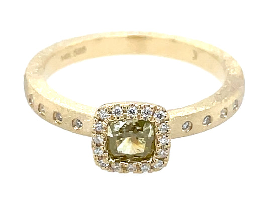 Natural Fancy Diamond Cushion Diamond Halo Ring, Satin Finish