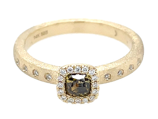 Natural Fancy Diamond Cushion Diamond Halo Ring, Satin Finish