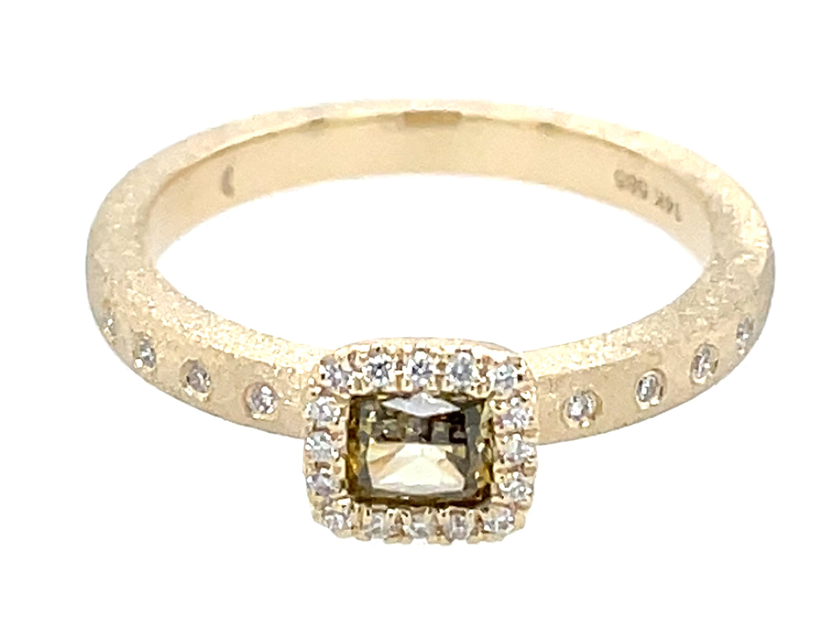 Natural Fancy Diamond Cushion Diamond Halo Ring, Satin Finish