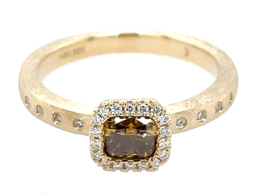 Natural Fancy Diamond Cushion Diamond Halo Ring, Satin Finish