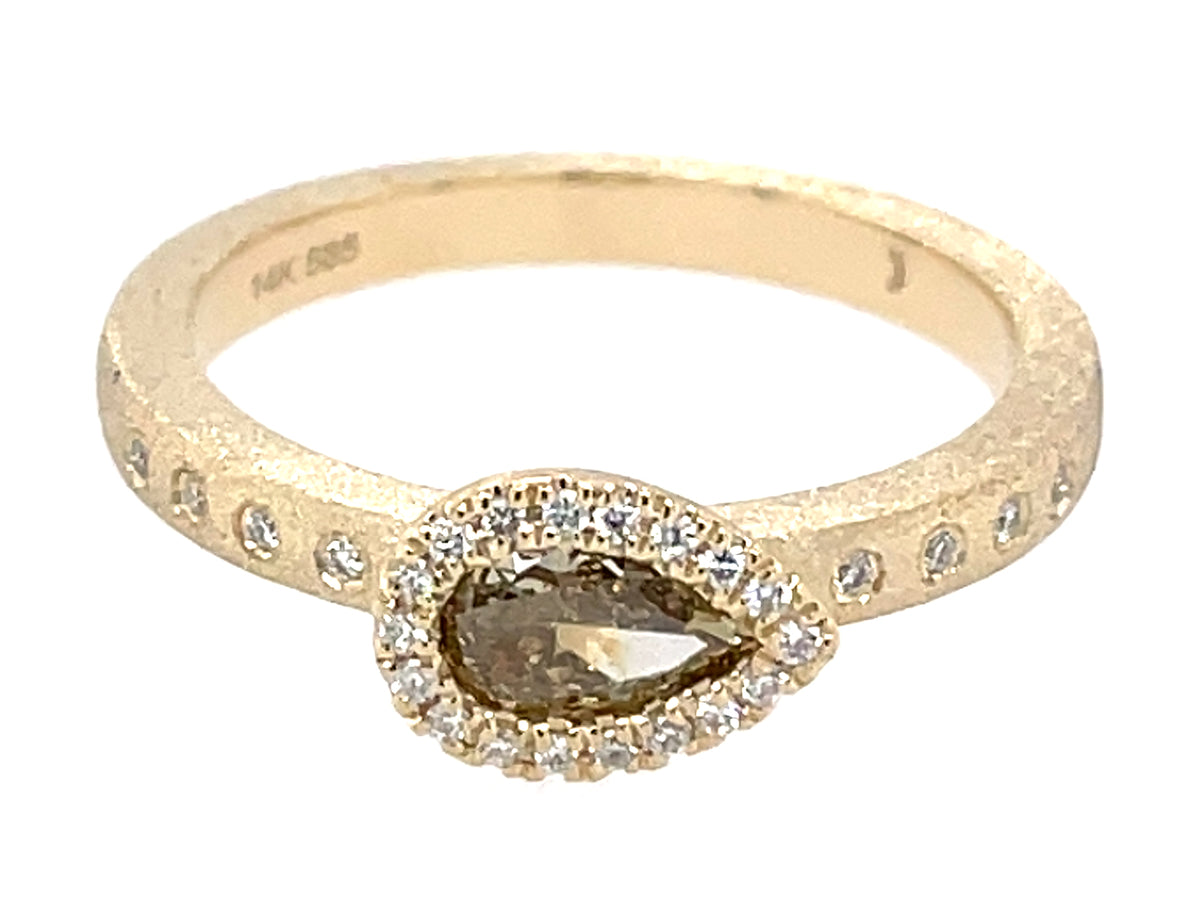 Natural Fancy Diamond Pear Diamond Halo Ring, Satin Finish