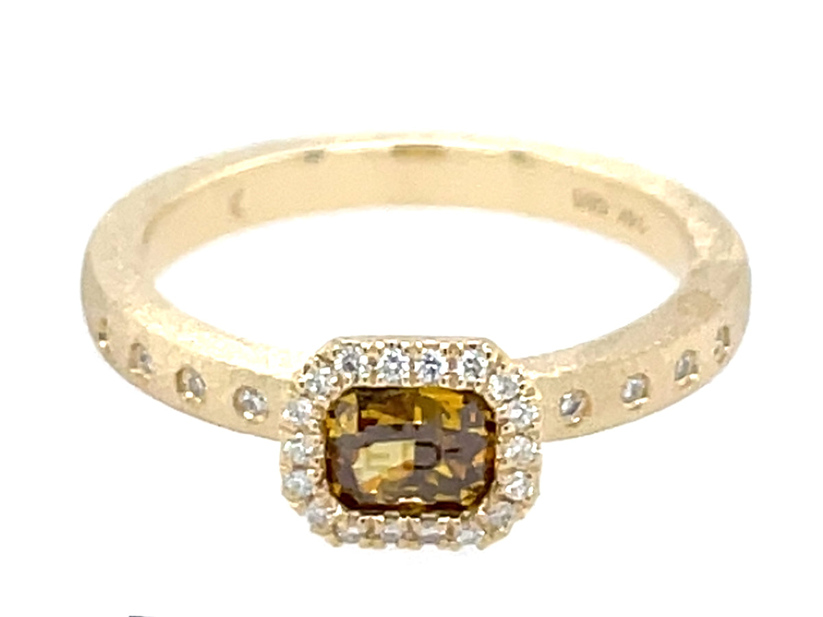 Natural Fancy Diamond Cushion Diamond Halo Ring, Satin Finish