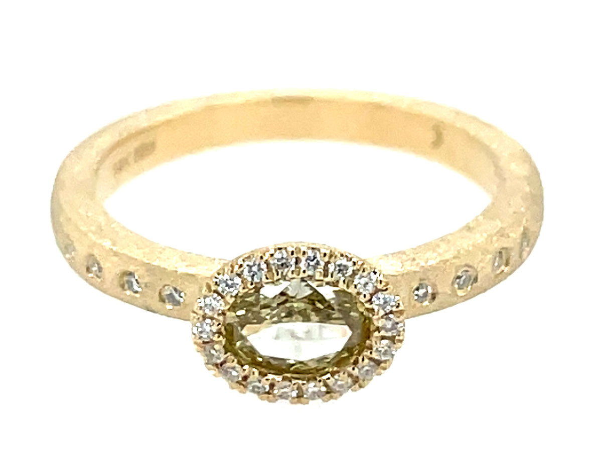 Natural Fancy Diamond Oval Diamond Halo Ring, Satin Finish