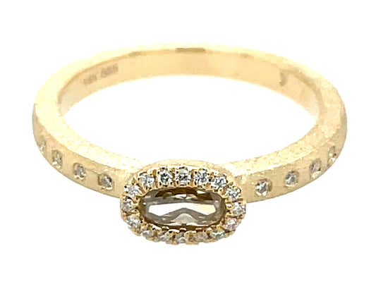 Natural Fancy Diamond Oval Diamond Halo Ring, Satin Finish