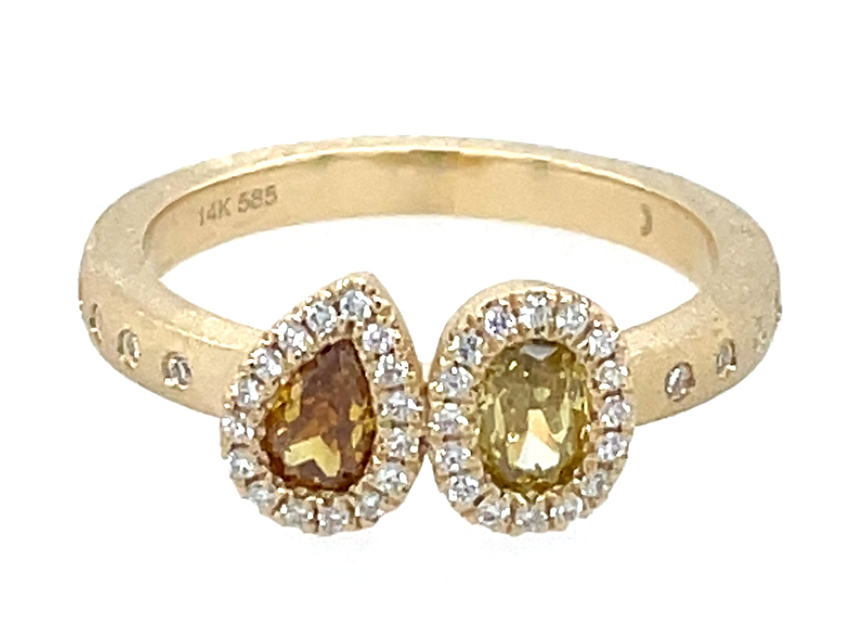 Natural Fancy Diamond Oval Pear Diamond Halo Ring, Satin Finish