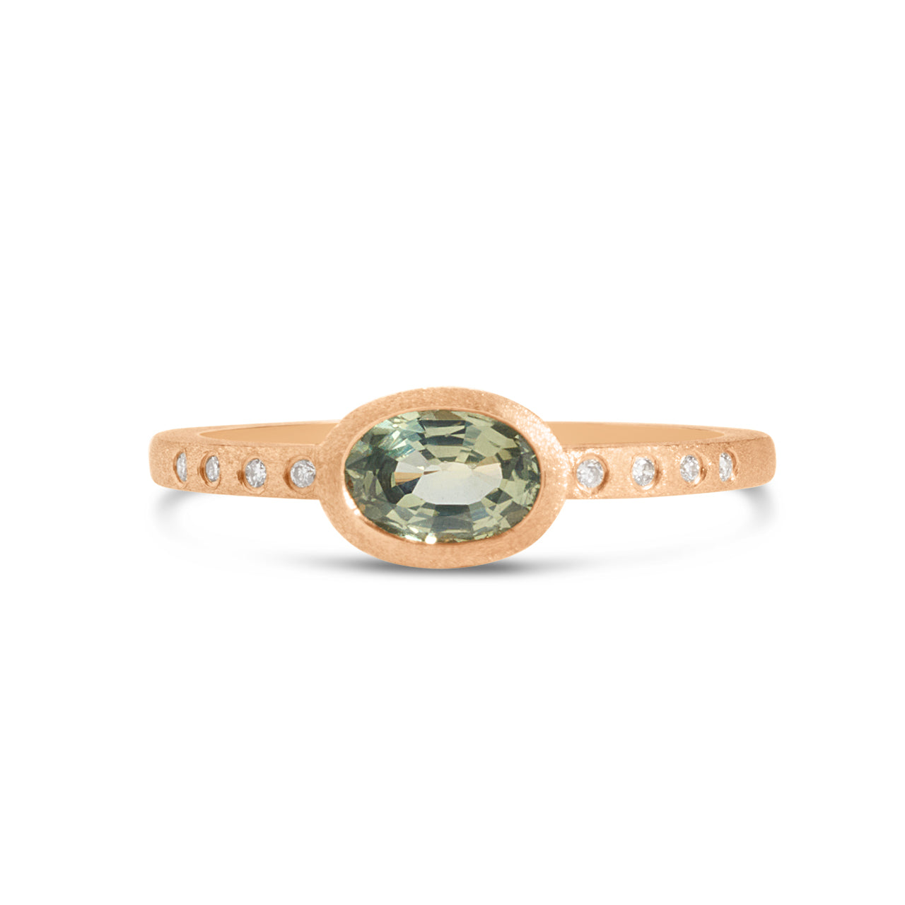 Green Sapphire & Diamond Bezel Ring