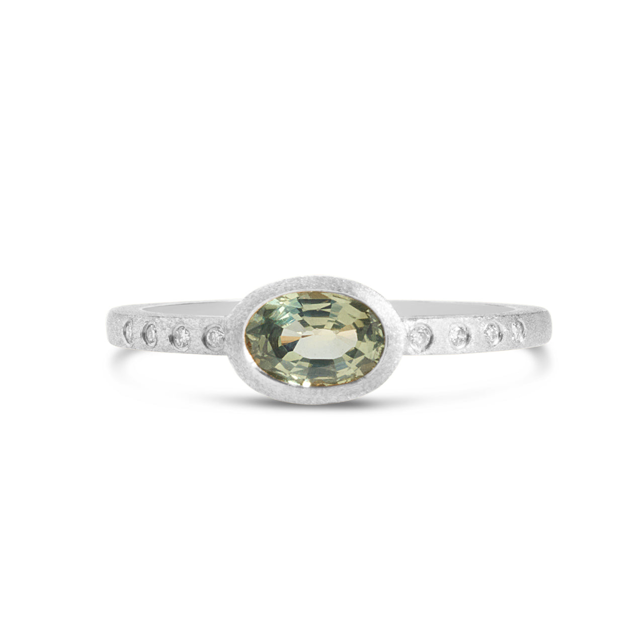 Green Sapphire & Diamond Bezel Ring