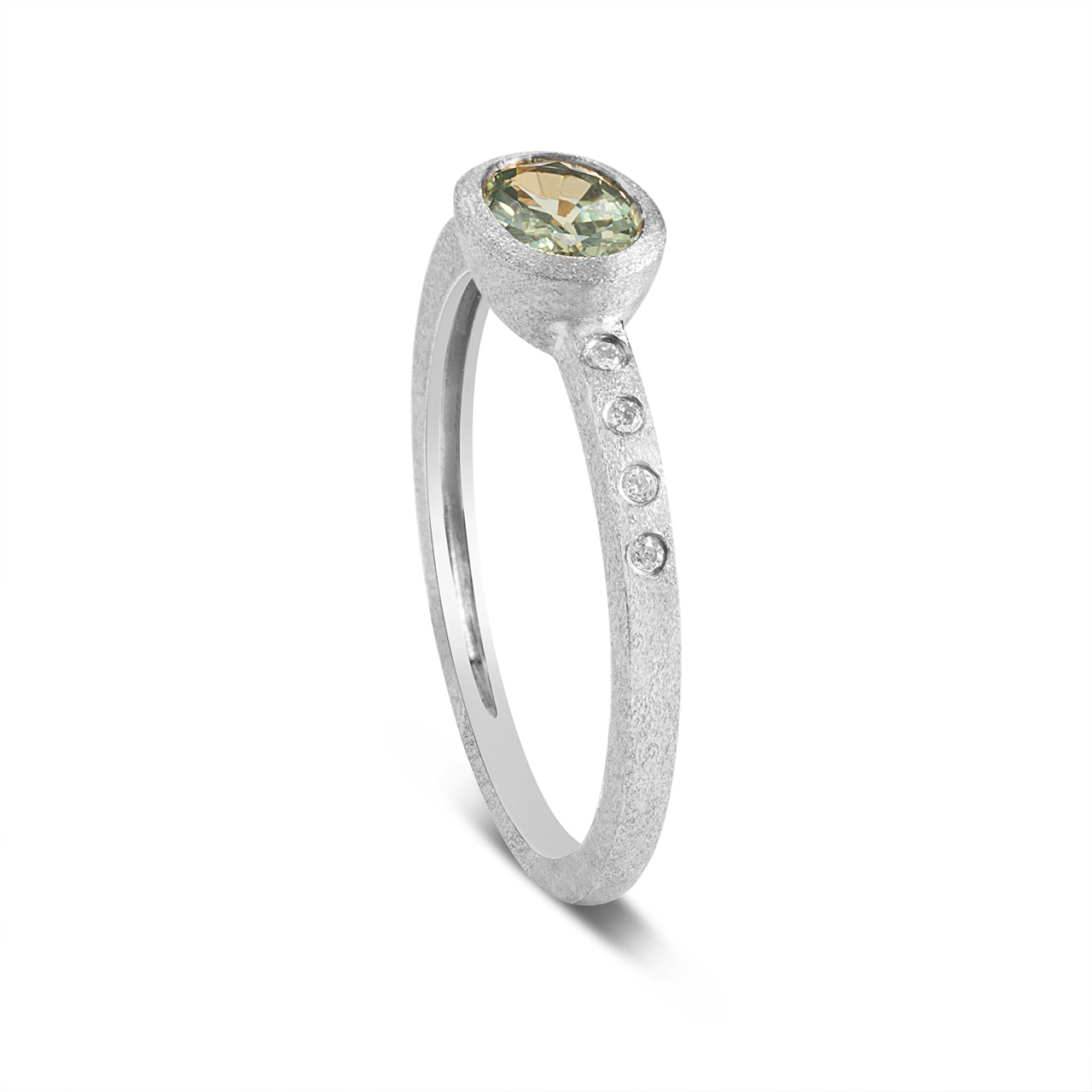 Green Sapphire & Diamond Bezel Ring