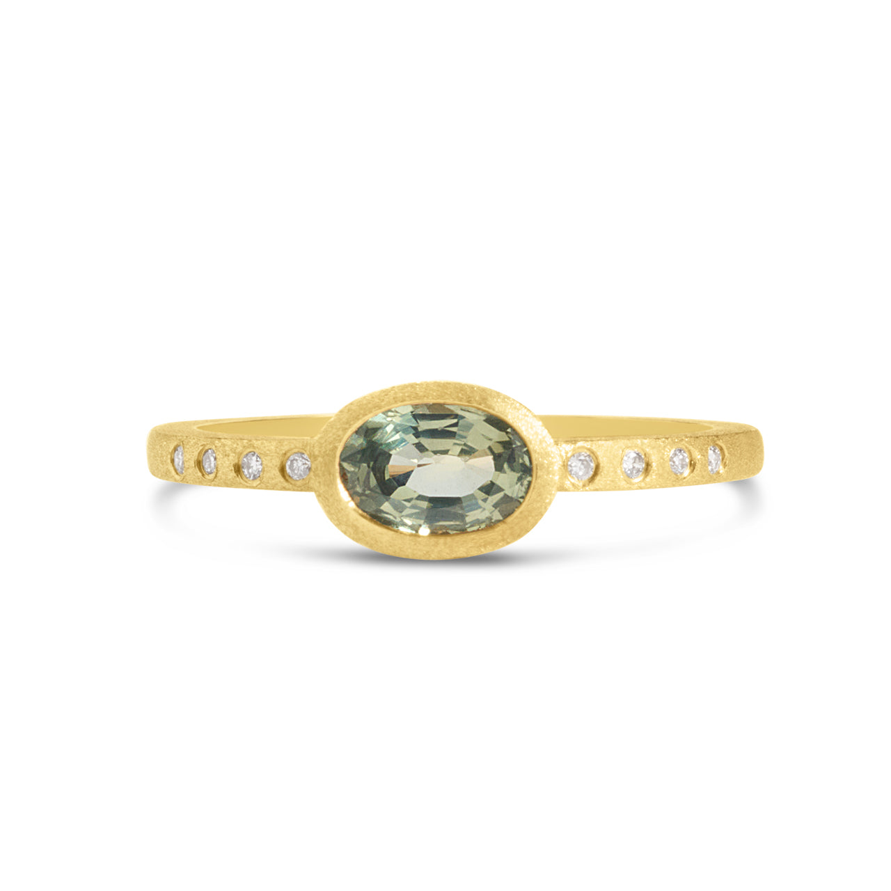 Green Sapphire & Diamond Bezel Ring
