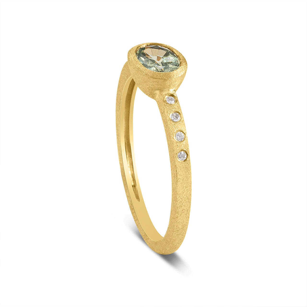 Green Sapphire & Diamond Bezel Ring