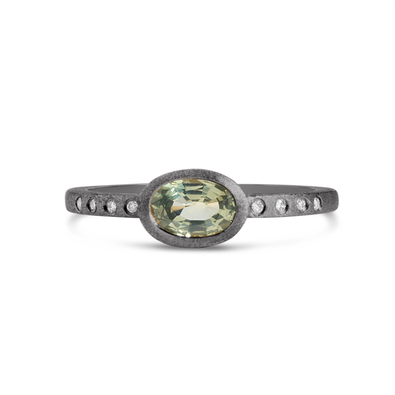 Green Sapphire & Diamond Bezel Ring