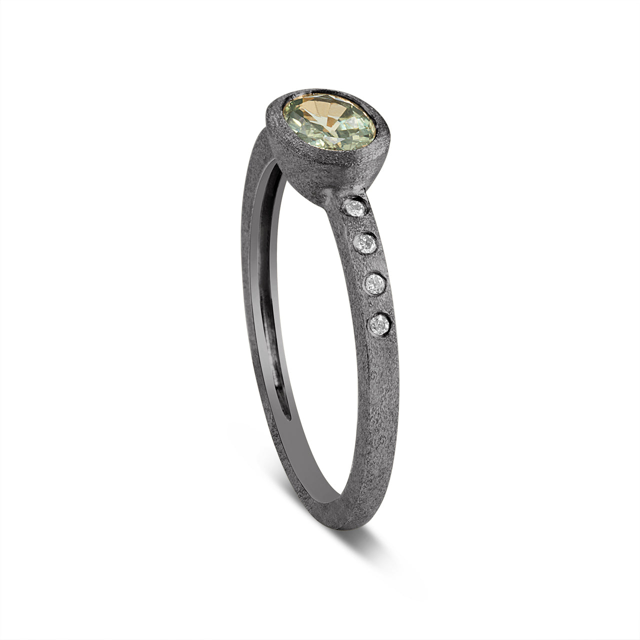 Green Sapphire & Diamond Bezel Ring
