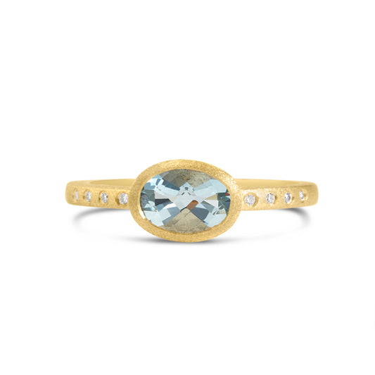 Aquamarine & Diamond Bezel Ring