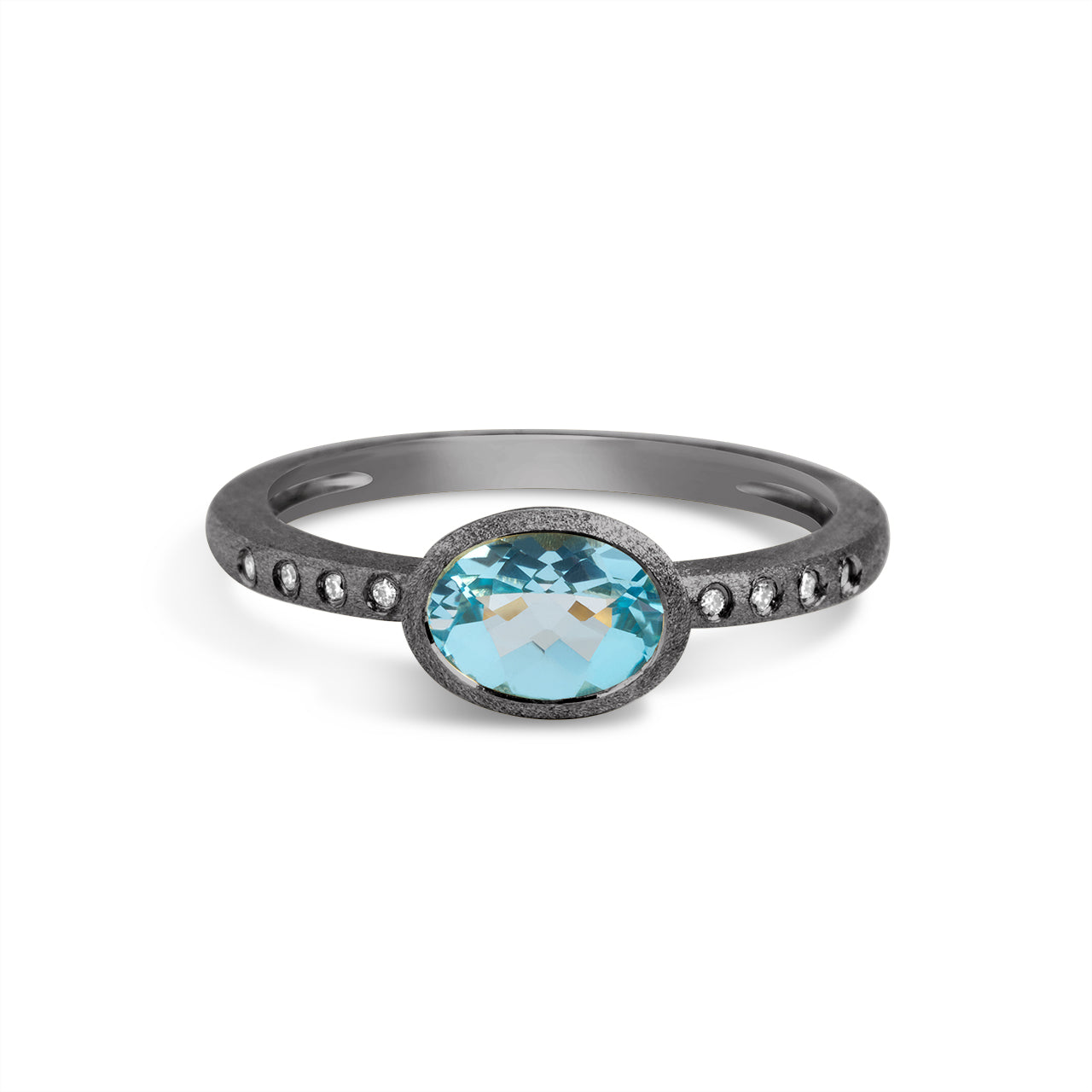 Blue Topaz & Diamond Bezel Ring
