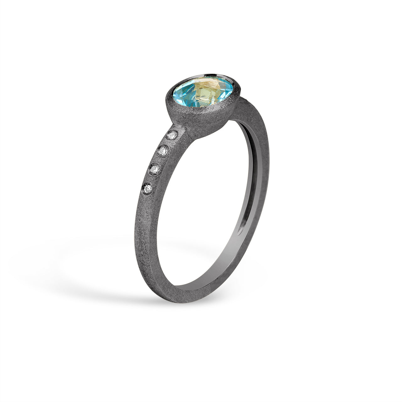 Blue Topaz & Diamond Bezel Ring