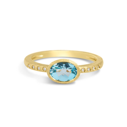 Blue Topaz & Diamond Bezel Ring