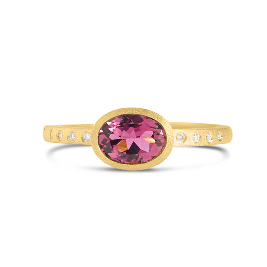 Pink Tourmaline & Diamond Bezel Ring