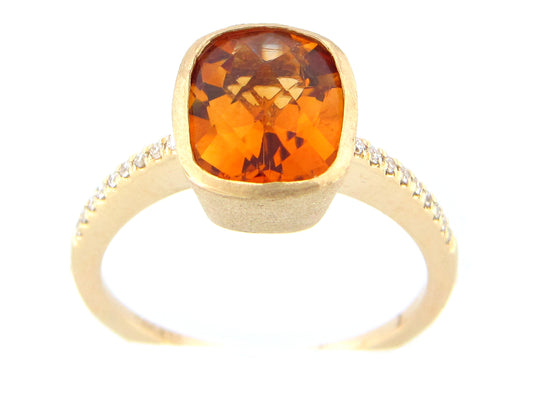 CITRINE & DIAMOND RING, SATIN BEZEL, 14KY (H)