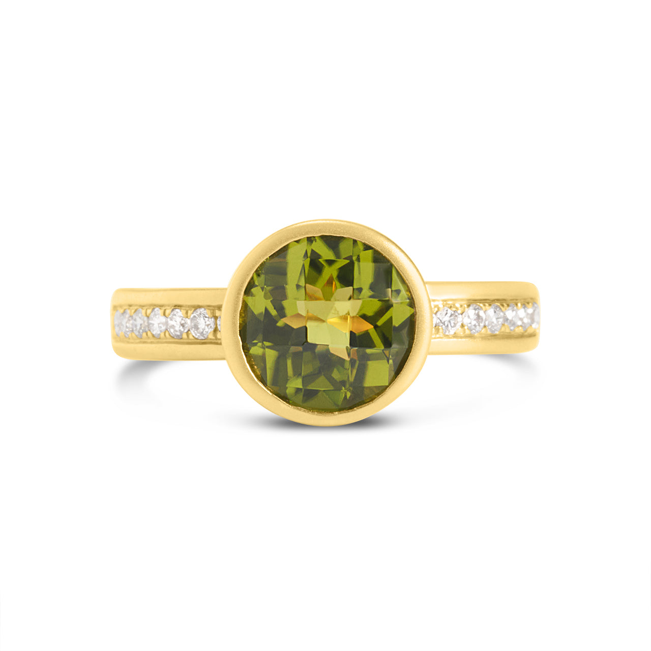 Peridot & Diamond Round Bezel Ring