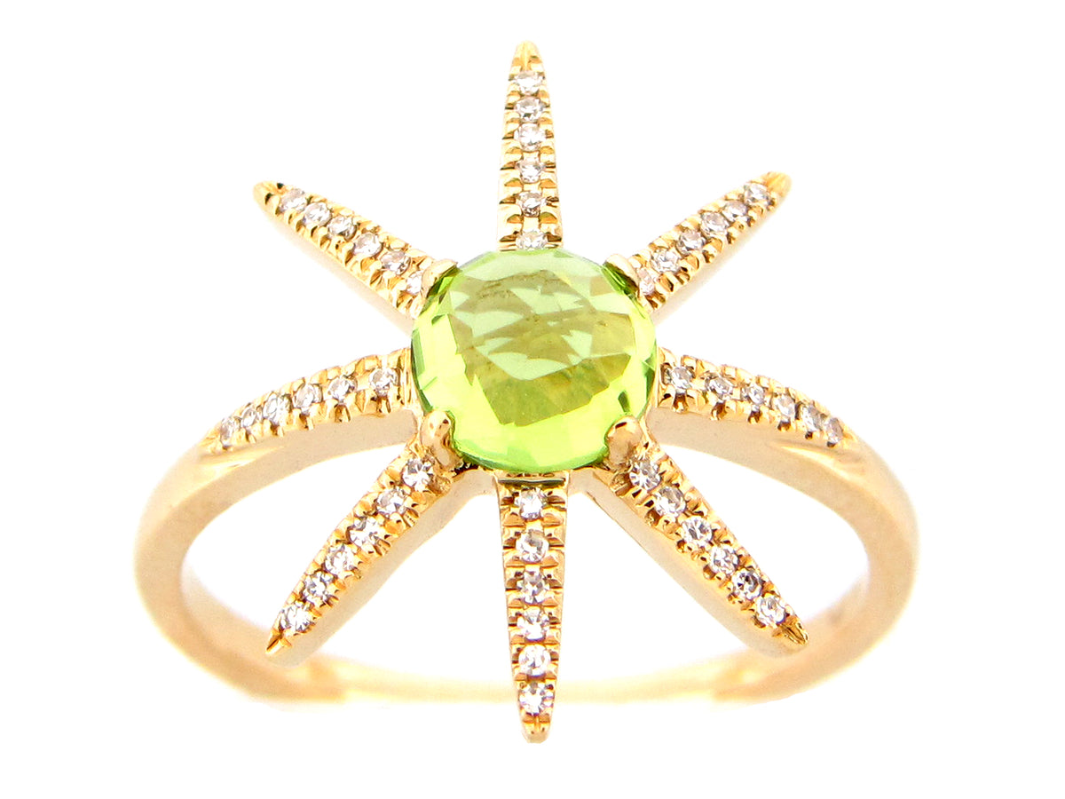 PERIDOT & DIAMOND 8 POINT STAR RING, 14KY (N)