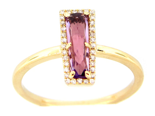 AMETHYST & DIAMOND TRAPEZOID RING, 14KY (H)